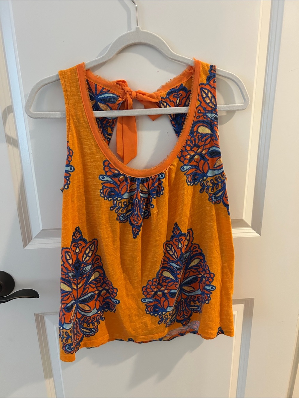 Anthropologie Orange Floral Tie-Back Tank Top